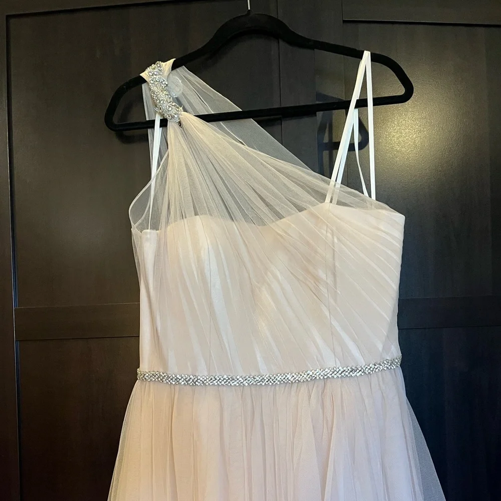 Mark Zunino one-shoulder dress, draped tulle w/ crystal waist & strap. Prom. 13 - Picture 6 of 16